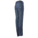 The Alpinestars Stella Angeles Denim Pants by Crown Kiwi Enterprises Limited are blue stretch denim jeans with a classic straight-leg design. They feature front and back pockets, visible stitching, and a slight fade at the thighs and knees for a worn-in look, tailored for an ideal female fit.