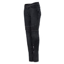 The Alpinestars Stella Callie Denim Pants, offered by Crown Kiwi Enterprises Limited, are black motorcycle jeans featuring ribbed detailing on the thighs and knees. Tailored for a slim female fit, these pants are ideal for urban riding and blend a classic five-pocket design with impact protection.