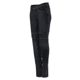 The Alpinestars Stella Callie Denim Pants, offered by Crown Kiwi Enterprises Limited, are black motorcycle jeans featuring ribbed detailing on the thighs and knees. Tailored for a slim female fit, these pants are ideal for urban riding and blend a classic five-pocket design with impact protection.