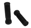Two black TORC1 HOLE SHOT GRIPS ATV WAFFLE SOFT COMPOUND grips from TORC1 RACING are shown against a white background. They feature textured surfaces for better grip, with one standing upright and the other lying horizontally, offering a view of both the side and the top—much like inspecting a new CV Boot Repair Kit for your Arctic Cat 1000.