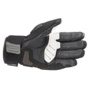 The Alpinestars Corozal Drystar v2 Glove by ALPINESTARS is a black and gray motorcycle glove featuring a carbon-like knuckle protector, textured and smooth materials, wrist branding, abrasion resistance, and ergonomic design for comfort and protection—ideal for every rider.