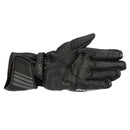 The Alpinestars GP Plus R V2 Gloves Black by Crown Kiwi Enterprises Limited, made of full-grain leather, offer reinforced knuckles and ventilation. Featuring a star logo near the wrist they ensure exceptional protection, durability, and top-notch performance for serious riders.