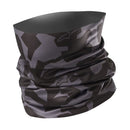 The Alpinestars Camo Neck Tube by ALPINESTARS is a dark gray and black camouflage-patterned neck gaiter made of lightweight polyester microfibre. Seamlessly constructed, it has subtle branding and is shaped cylindrically to offer warmth or protection.