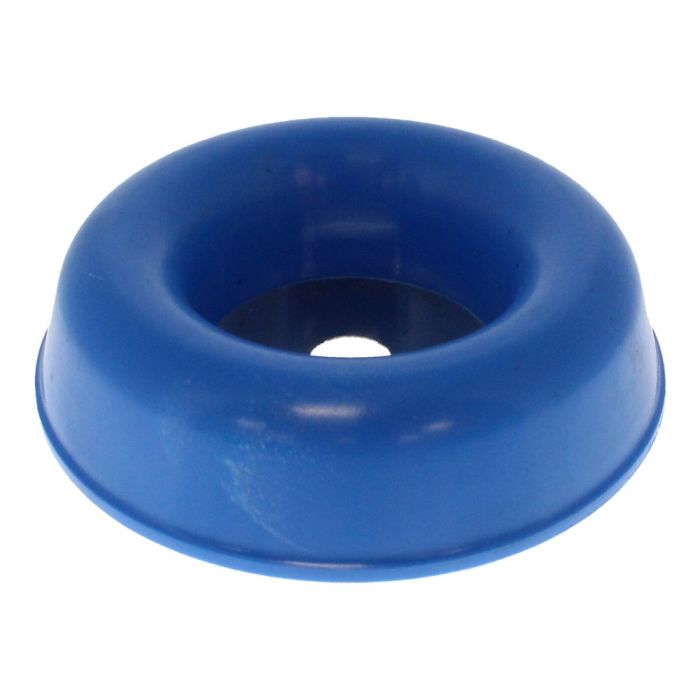 A blue, circular rubber drain cover with a central hole, designed to fit over a sink or tub drain, preventing larger debris from entering while allowing water to pass through. It's as essential for your home as the Husqvarna Trimmer Support Cup M12 - Blue is for Husqvarna Brushcutters.