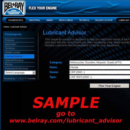 http://www.belray.com/lubricant_advisor has recommended oils, levels etc for bikes and quads