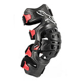 The Alpinestars Bionic-10 Carbon Knee Brace RH by ALPINESTARS is a black brace with cutting-edge design, featuring red adjustable straps, a carbon polymer shell, and a white logo on top. It's crafted for superior support and protection during physical activities.