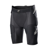 Introducing the ALPINESTARS Bionic Action Protection Short: black shorts with thigh and hip impact padding. Designed with a breathable mesh sleeve, they feature an adjustable waistband and a logo on the left thigh and hip pad for style and comfort.