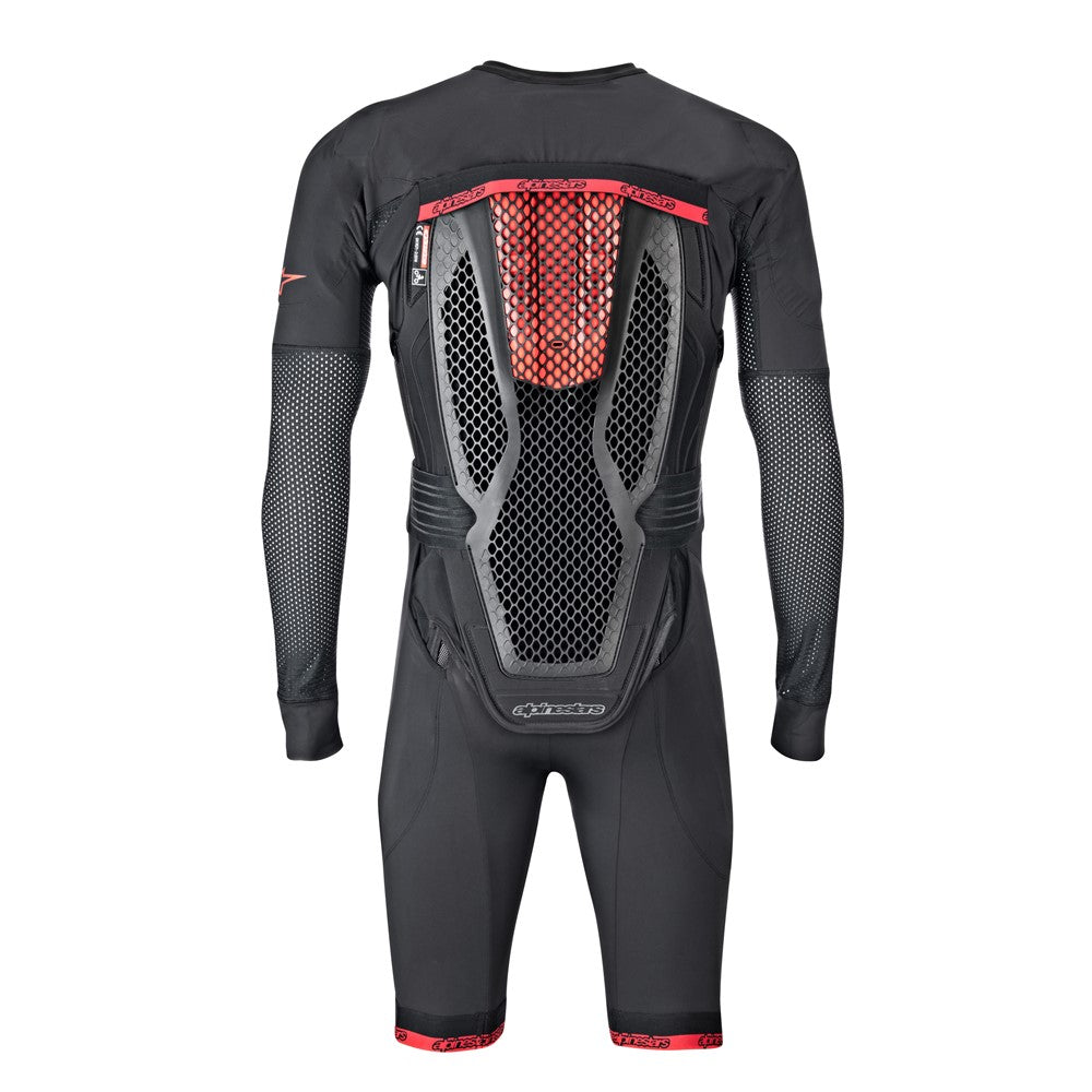 The Alpinestars Tech-Air 10 System by ALPINESTARS is a black protective suit with red accents, featuring a mesh back for ventilation and padded sections for body protection. Designed for high-impact sports, it includes advanced autonomous airbag support with Tech-Air® 10 technology.