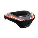 Introducing the Alpinestars Sequence Youth Neck Roll by Crown Kiwi Enterprises Limited, a stylish black and orange motocross neck brace available in S/M. It features eye-catching graphic patterns and a robust structure for optimal neck protection, ensuring both safety and style on the track.