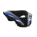 The Alpinestars Sequence Youth Neck Roll by Crown Kiwi Enterprises Limited in Black/Anthracite/Blue showcases an aerodynamic design with a prominent logo on the side and features a sleek, contoured shape for enhanced safety and comfort.