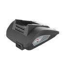 The image shows a black, sleek, and compact Victa 18V Single Charger with a built-in handle and an identifiable badge. It features modern ventilation slots, a power connector port, and an LED display indicator for easy monitoring.
