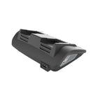 A black Victa 18V Dual Charger designed for Victa power tools, featuring two silver ventilation grilles on the front and a label indicating its voltage and brand. This sleek, compact unit accommodates 18V batteries, with side slots for airflow and a convenient USB charging socket.