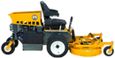 A bright yellow industrial lawn mower, the Walker B27i Zero Turn Mower, with black handles, a comfortable black seat, and large rear wheels. Its robust design features a cutting deck in the front and offers zero-turn capability, making it suitable for heavy-duty landscaping tasks.