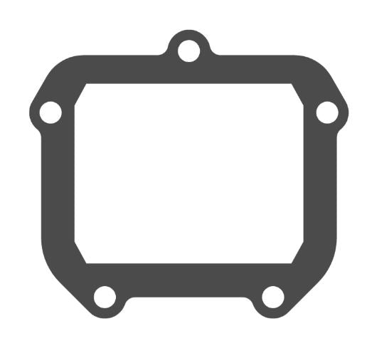 Black silhouette of a mechanical gasket with a rectangular shape and four bolt holes in each corner, plus one central hole on each of the longer sides. This V FORCE REPLACEMENT REED GASKET HUSQVARNA TC125 TE125 14-15 KTM 125SX 125EXC 00-15 150SX 09-15 by MOTO TASSINARI is used for sealing joints in mechanical systems to prevent leaks.