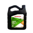 A 4-liter black plastic container of Honda Genuine Power Equipment Engine Oil 10W30 4L. The label features a geometric design with green and gray shapes, highlighting "10W-30 API SJ" specifications. Ideal for maintaining generators, the Honda Power Equipment logo is prominently displayed at the top.