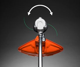 An image of a 2021 Husqvarna 520iLX Battery Grass Trimmer - Skin Only, featuring a head with a dual-line cutting system and an ergonomic handle. The motor and battery compartment are located at the rear end, showcasing its power and efficiency, with the device positioned horizontally against a plain white background.