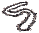 A close-up image of the Husqvarna Saw Chain Loop 1/4" .050" Micro-Chisel H00-58DL. This black, lightweight Husqvarna chain features sharp, metallic teeth interspersed regularly along its length and is laid out in a twisted, serpentine formation against a white background, ensuring smooth cuts with every use.