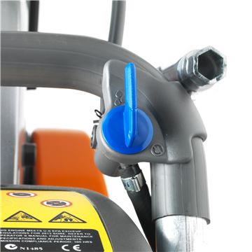 The image shows an orange and gray power tool, specifically a Husqvarna K970 - 14