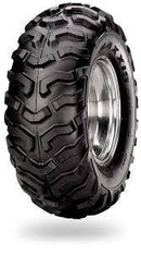 The Maxxis M978 25/10-12 is a tough black off-road tire with deep, thick treads designed for rugged terrain. It showcases the Maxxis brand name on the side. The inner rim is metallic and shiny, ideal for classic ATVs. Positioned vertically against a white background.