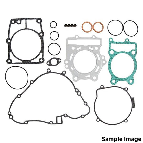 The image showcases the GASKET SET COMPLETE NAMURA KAWASAKI KX65 06-21 by NAMURA, featuring a variety of high-quality gaskets and O-rings essential for effective sealing and leak prevention in an engine. The components are arranged neatly on a white background with the text "Sample Image" displayed in the bottom right corner.