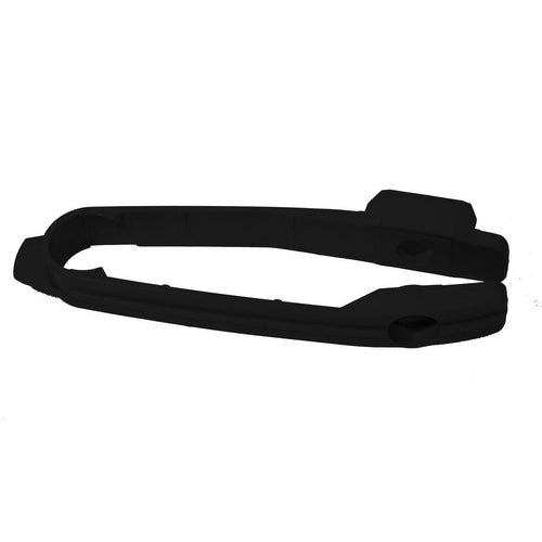 The RTECH chain slider, compatible with Husaberg TE FE 97-08 and KTM SX SXF 97-06 EXC EXCF 97-07 models, is crafted to protect bicycle chains with its robust design. It features an elongated, curved shape and multiple mounting points that allow seamless contouring around the chain area, ensuring safety and cleanliness on every ride.