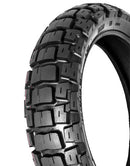 Close-up image of a rugged motorcycle tire with a large, knobby tread pattern designed for off-road use. The MOTOZ TYRE 150/70-18 MOTOZ TRACTIONATOR ADVENTURE has distinct, large rectangular rubber blocks that provide exceptional off-road traction on rough and uneven terrain. The sidewall has some imprinted text.