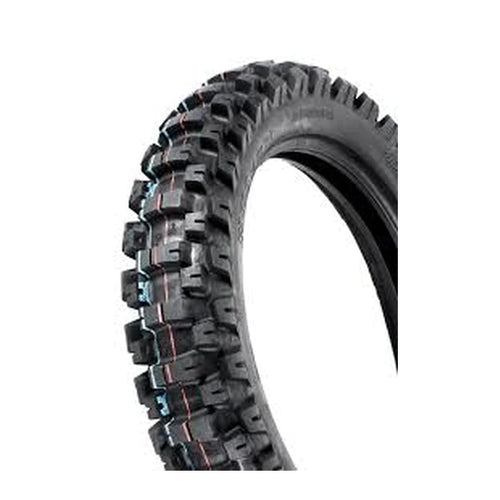 A black MOTOZ TYRE 110 100 18 TES (TRACTIONATOR ENDURO S/T) designed for aggressive traction on rough terrain. This off-road tire features deep, rugged treads with a pattern of large, blocky knobs around the circumference, providing exceptional grip and durability for off-road riding. The background is white.
