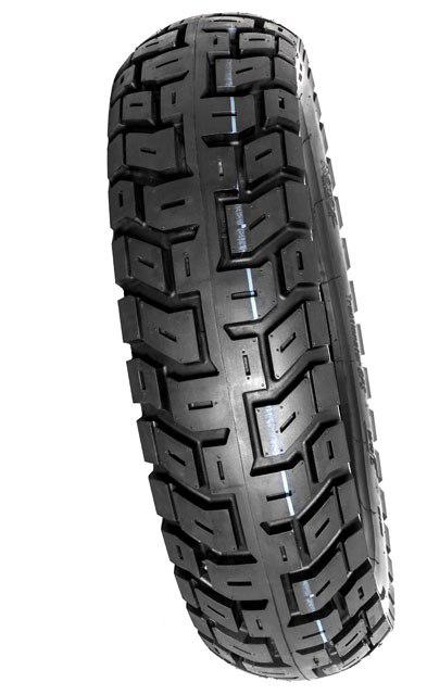 A heavy-duty, black off-road tire with a knobby tread pattern designed for serious traction on rough terrain. The MOTOZ TYRE 150/70-17 GPS LONG MILAGE, TRACTION AND SMOOTH TRANSITION FROM PAVEMENT, GRAVEL TO DIRT has deep grooves and an aggressive tread design with rectangular blocks for long mileage. The background is white, highlighting the tire details.