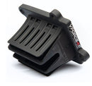 A close-up view of a V FORCE 4R REED KIT YAMAHA YZ125X 19-21 YZ125 05-22 motorcycle reed valve system by MOTO TASSINARI, highlighting its carbon fiber reed petals designed for increased airflow. The device is made from dark materials with multiple vertically aligned slots. The product brand name is visible on the side edge against a plain white background.