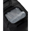The Albek Travel Bag Long Haul, an elegant and functional black wheeled travel suitcase, is displayed against a white background. This lightweight travel bag features an extended telescopic handle, multiple zippered compartments, and sturdy reinforcement straps. One side of the suitcase prominently displays the ALBEK brand logo.