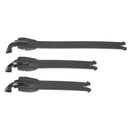 Three black caulking gun cutter tools with ridged handles and hooked cutting ends are arranged side by side against a white background, resembling the organized precision of the Alpinestars Tech-1/Tech-3 Strap Kit Black by ALPINESTARS. Each tool has a different length, with the largest at the top and the smallest at the bottom.