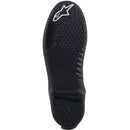 The image displays the bottom view of the Alpinestars Tech-10 Sole Black 2021 by Crown Kiwi Enterprises Limited, featuring a textured grip pattern with a star logo near the heel, smooth area at the toe, and "replaceable insert" near the arch, reflecting its Tech-10 design lineage.