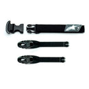 The Alpinestars Vector Strap Kit Silver/Black by Crown Kiwi Enterprises Limited includes a vector buckle, chin strap with silver star emblem, and two black hook-and-loop fasteners, displayed on a white background.