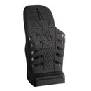 A black textured shin guard pad with a ridged design and ventilation slots features a branded emblem at the top. It provides protection and flexibility, ideal for sports, perfectly complementing your gear like the Alpinestars Tech-10 Sole Insert from Crown Kiwi Enterprises Limited.
