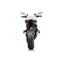 The Akrapovic Akrapovic Link Pipe Monster 821/1200 features a sleek titanium exhaust pipe with a slightly bent shape, welded sections, and a smooth, reflective surface standing out against a plain white background.