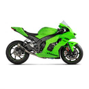 The Akrapovic Link Pipe ZX10R/RR 2021-23 by AKRAPOVIC embodies the racing spirit with its sleek metallic titanium build and sturdy mounting bracket, hinting at enhanced power and torque. Set against a white background, its slightly bent shape elevates performance aesthetics.
