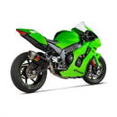The Akrapovic Link Pipe ZX10R/RR 2021-23 by AKRAPOVIC embodies the racing spirit with its sleek metallic titanium build and sturdy mounting bracket, hinting at enhanced power and torque. Set against a white background, its slightly bent shape elevates performance aesthetics.