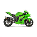 The Akrapovic Link Pipe ZX10R/RR 2021-23 by AKRAPOVIC embodies the racing spirit with its sleek metallic titanium build and sturdy mounting bracket, hinting at enhanced power and torque. Set against a white background, its slightly bent shape elevates performance aesthetics.
