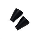 Two black Akrapovic Heat Shields Bonneville T120 by AKRAPOVIC are shown on a white background. The tapered grips feature a slip-on system and are positioned diagonally, with one slightly overlapping the other.