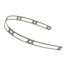 The Akrapovic Titanium Tape by AKRAPOVIC is a lightweight, flexible, 365.5mm thin curved titanium strap with evenly spaced holes and cutouts along its 16mm width, ideal for diverse fastening or bracing needs and elegantly isolated on a white background.