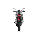 The Akrapovic Slip On Muffler for BMW F750/850GS is a sleek black exhaust, crafted from lightweight titanium with a metallic tip and mounting bracket. Featuring the AKRAPOVIC logo on its side, it highlights a modern design.