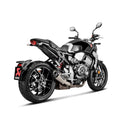 Introducing the Akrapovic Slip On Honda CB1000R 2018-23, a titanium AKRAPOVIC motorcycle exhaust system with a sleek, cylindrical design. This exhaust showcases a shiny silver finish, a carbon-fiber end cap, and prominently displays the AKRAPOVIC logo on the side. Experience the racing sound that amplifies your ride’s thrill.