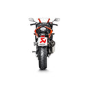 The Akrapovic Slip On Muffler for Honda CBR500 features a silver exhaust with a carbon tip, delivering the signature Akrapovič sound and displaying the AKRAPOVIC red and yellow logo on the side.
