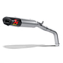 The Akrapovic Slip On Muffler CBR600RR features a silver motorcycle exhaust pipe with a black and red AKRAPOVIC logo on the muffler. It extends outward with a smooth metallic finish, set against a plain white background with a slight shadow beneath.