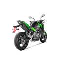 The Akrapovic Slip On Muffler Kawasaki Z900 by AKRAPOVIC features a titanium exhaust with a curved pipe and carbon fiber tip. The black and red Akrapovic logo pops against the plain white background, ensuring a remarkable performance upgrade.