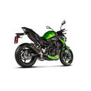 The Akrapovic Slip On Muffler Z900 20-23 by AKRAPOVIC is a high-performance motorcycle exhaust designed specifically for the Z900, featuring a carbon fibre finish and metallic components. The logo is prominently displayed in yellow and red on the body of the exhaust. The design is sleek, aerodynamic, and perfectly complements the naked and sporty aesthetic of the bike.