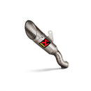 The Akrapovic Slip-On Muffler R3/MT03 22-23 by AKRAPOVIC is a metallic slip-on motorcycle exhaust with a mesh end and red-black Akrapovič logo. It features a sleek, curved design for improved performance, showcased on a plain white background.