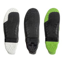 Three Alpinestars Tech-10 motorcycle replacement soles by Crown Kiwi Enterprises: one white, one black, and one green. Each size 13-14 sole has a textured surface with a prominent logo and reinforced areas for superior grip and durability.